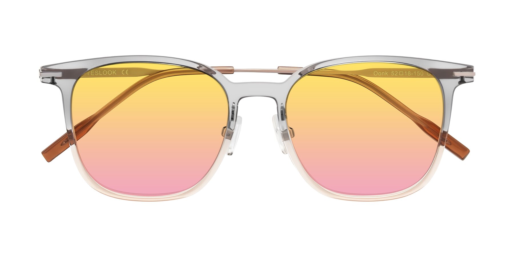 Folded Front of Oonk in Gradient Light Gray/Brown with Yellow / Pink Gradient Lenses
