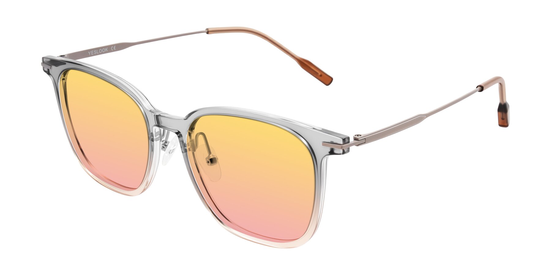 Angle of Oonk in Gradient Light Gray/Brown with Yellow / Pink Gradient Lenses