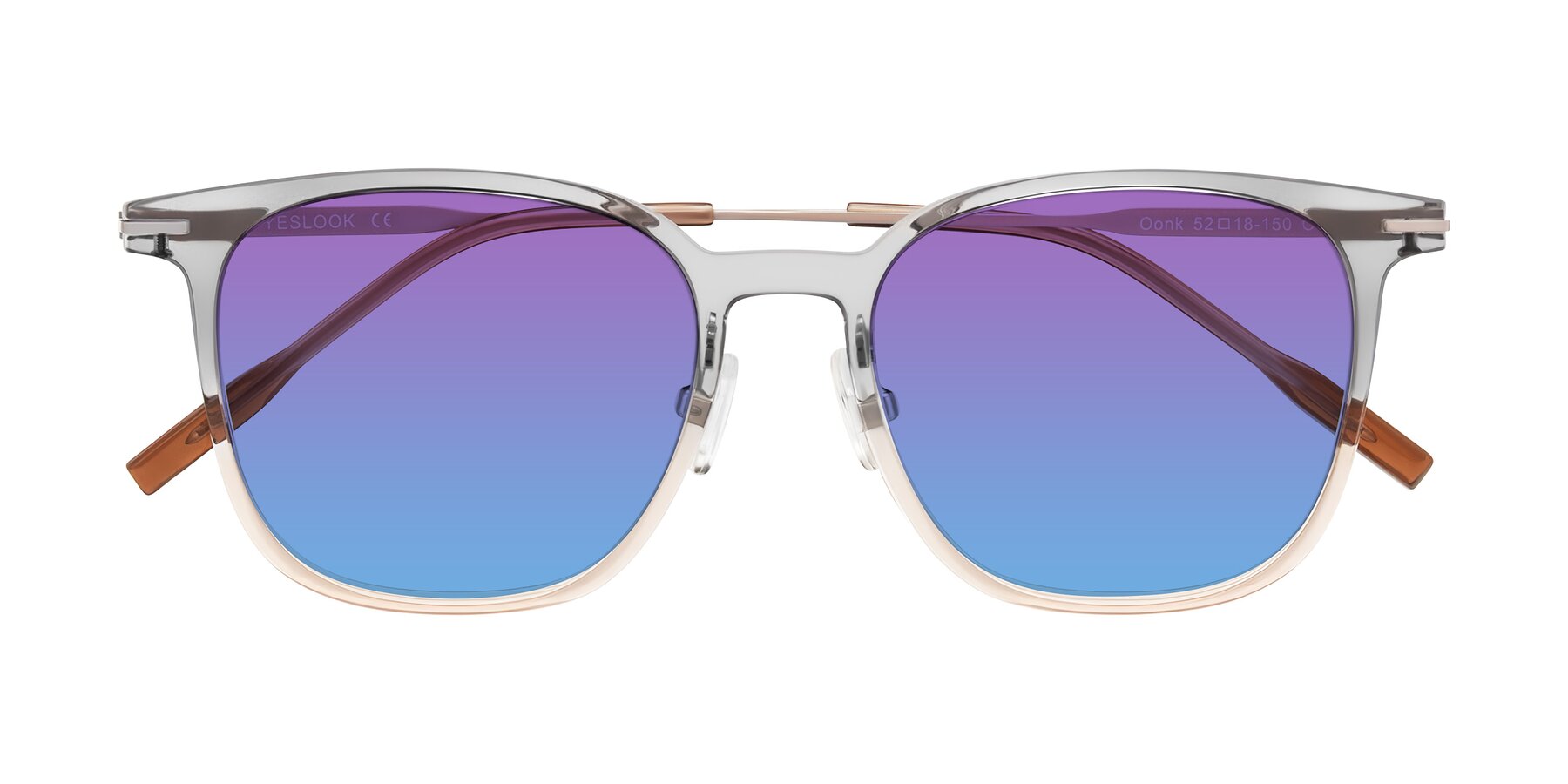 Folded Front of Oonk in Gradient Light Gray/Brown with Purple / Blue Gradient Lenses