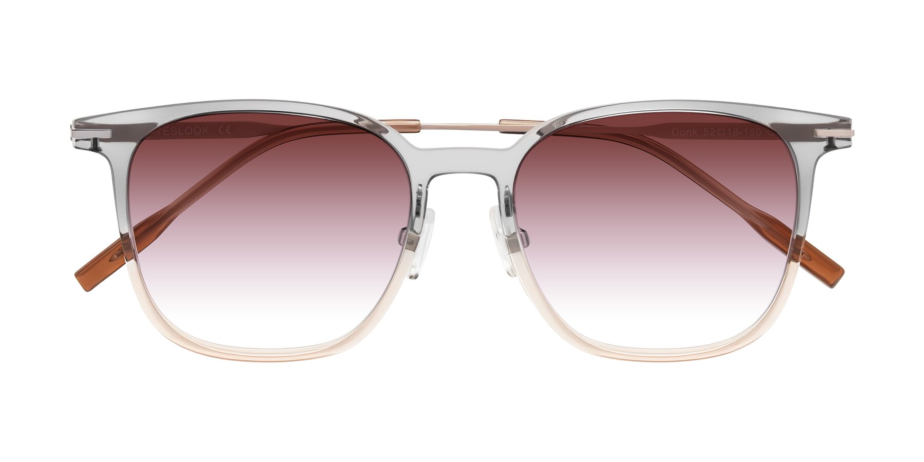 Folded Front of Oonk in Gradient Light Gray/Brown with Garnet Gradient Lenses
