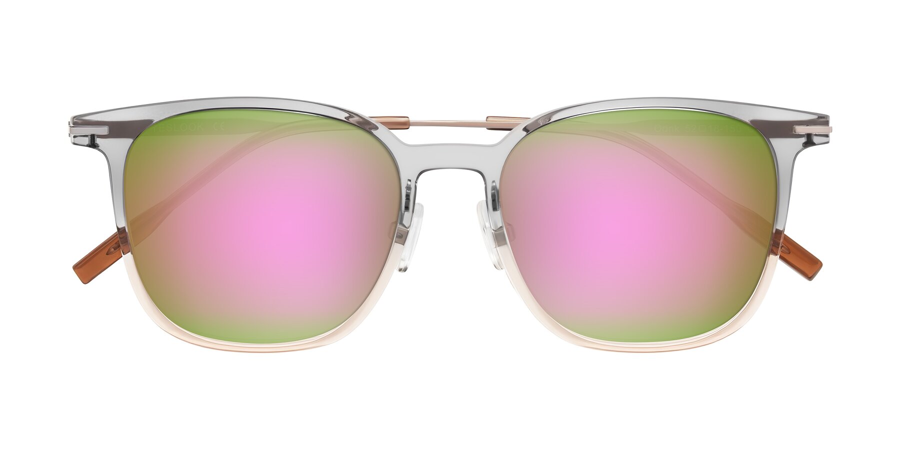 Folded Front of Oonk in Gradient Light Gray/Brown with Pink Mirrored Lenses