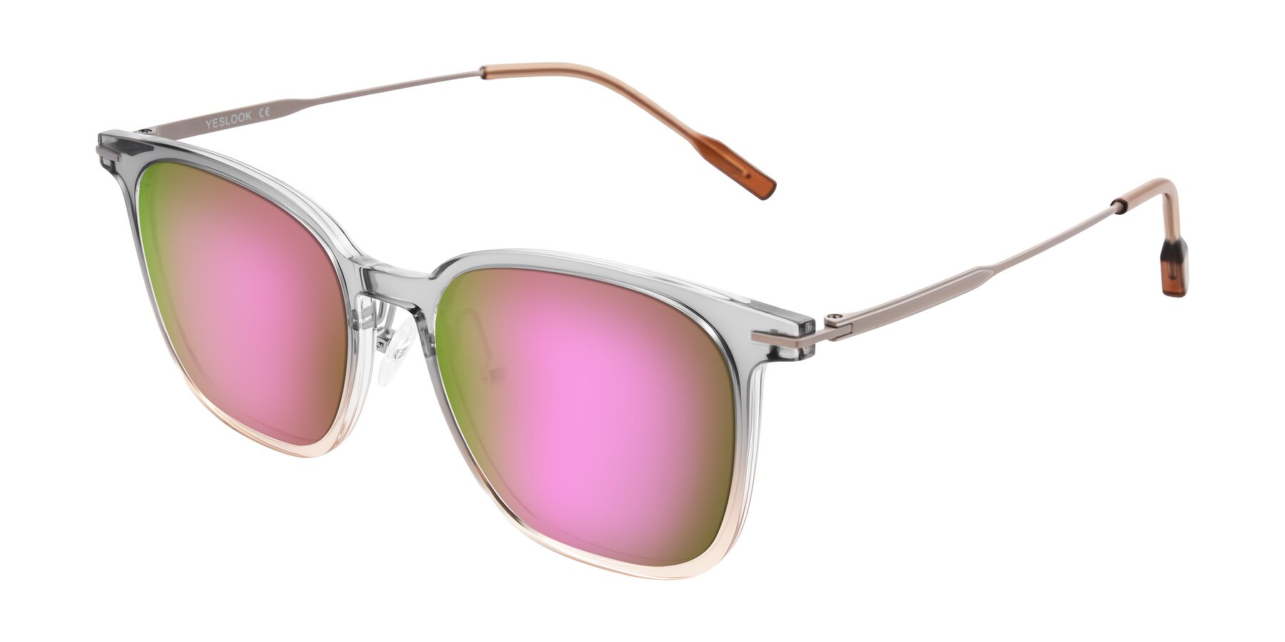 Angle of Oonk in Gradient Light Gray/Brown with Pink Mirrored Lenses