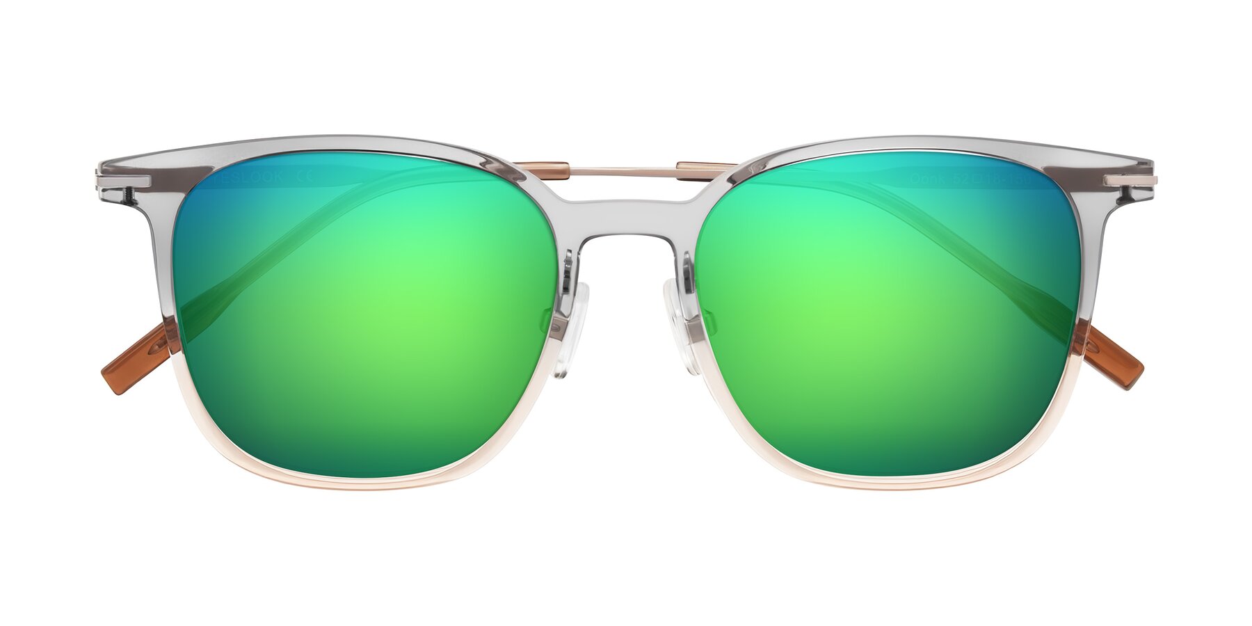 Folded Front of Oonk in Gradient Light Gray/Brown with Green Mirrored Lenses
