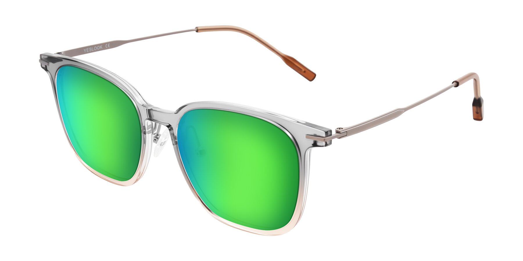 Angle of Oonk in Gradient Light Gray/Brown with Green Mirrored Lenses