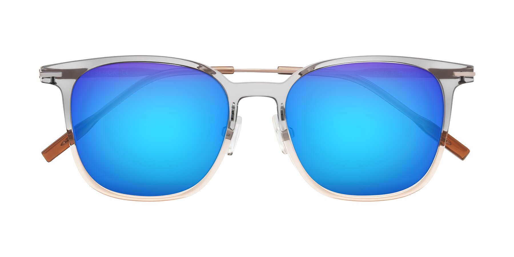 Folded Front of Oonk in Gradient Light Gray/Brown with Blue Mirrored Lenses