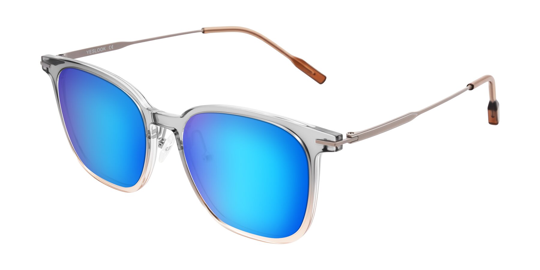 Angle of Oonk in Gradient Light Gray/Brown with Blue Mirrored Lenses