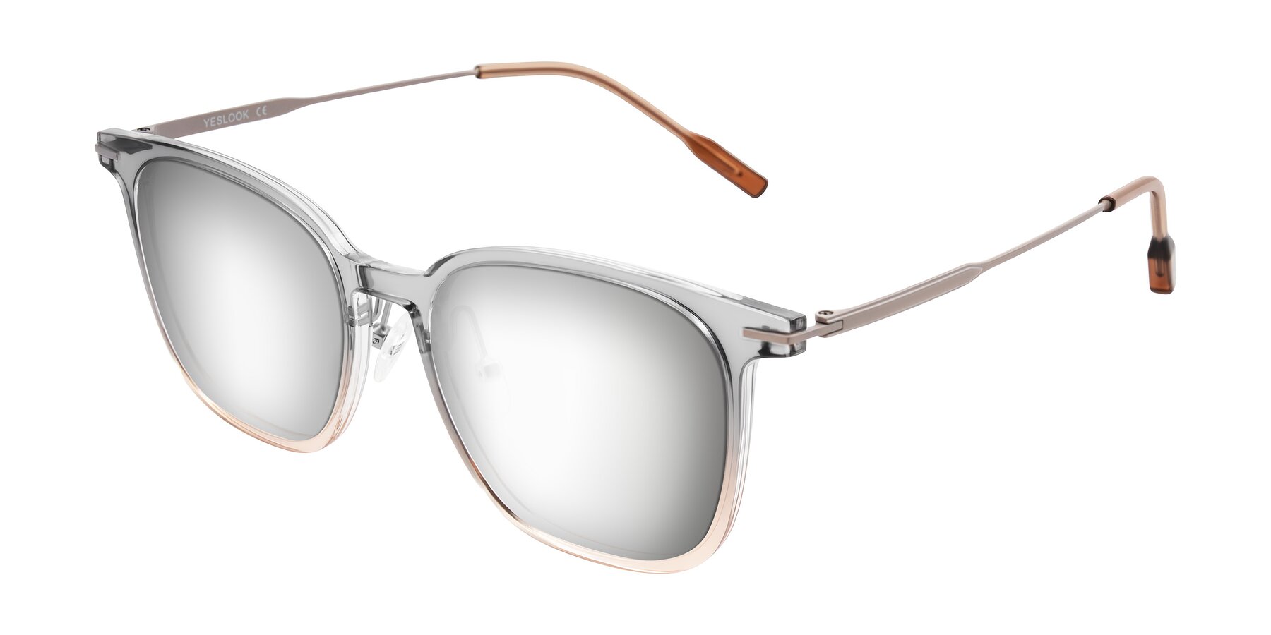 Angle of Oonk in Gradient Light Gray/Brown with Silver Mirrored Lenses
