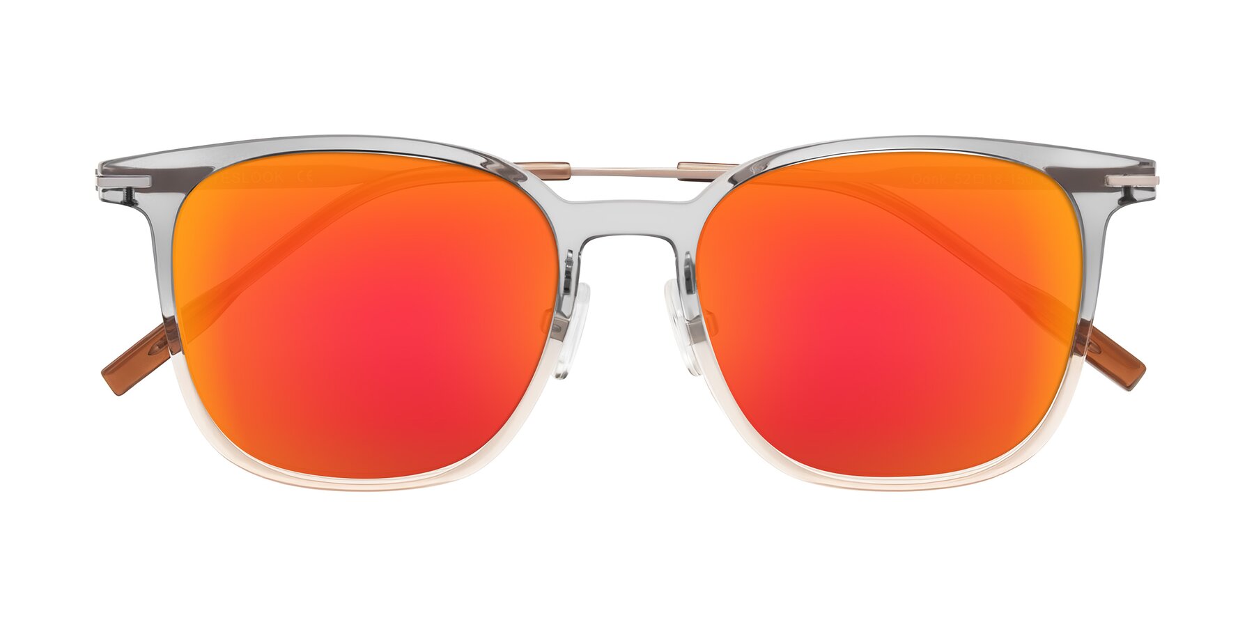 Folded Front of Oonk in Gradient Light Gray/Brown with Red Gold Mirrored Lenses
