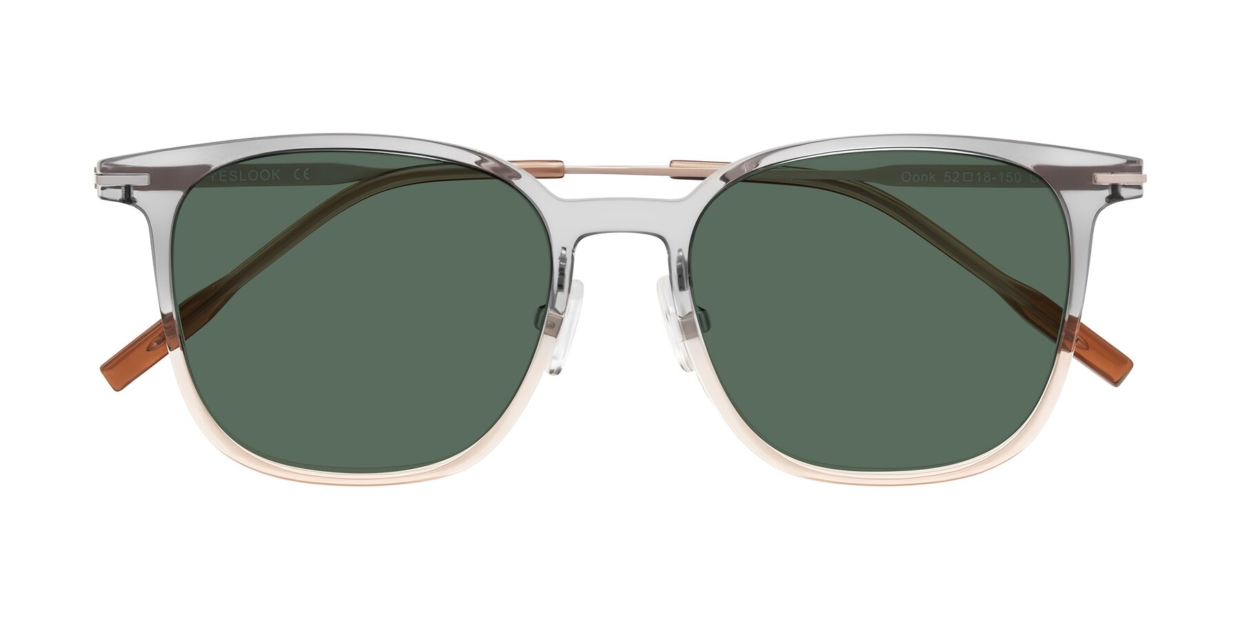 Folded Front of Oonk in Gradient Light Gray/Brown with Green Polarized Lenses