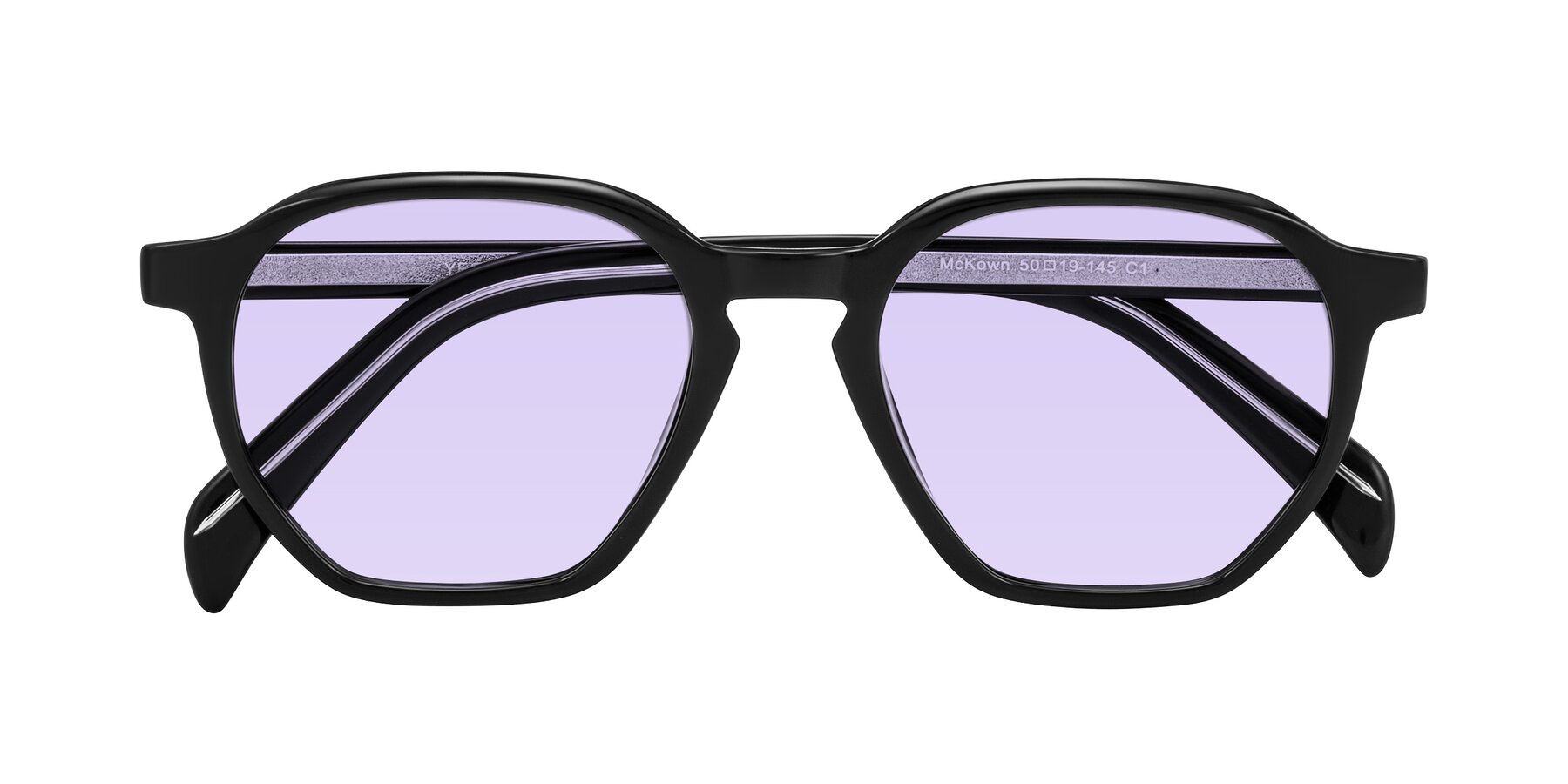 Folded Front of McKown in Black with Light Purple Tinted Lenses