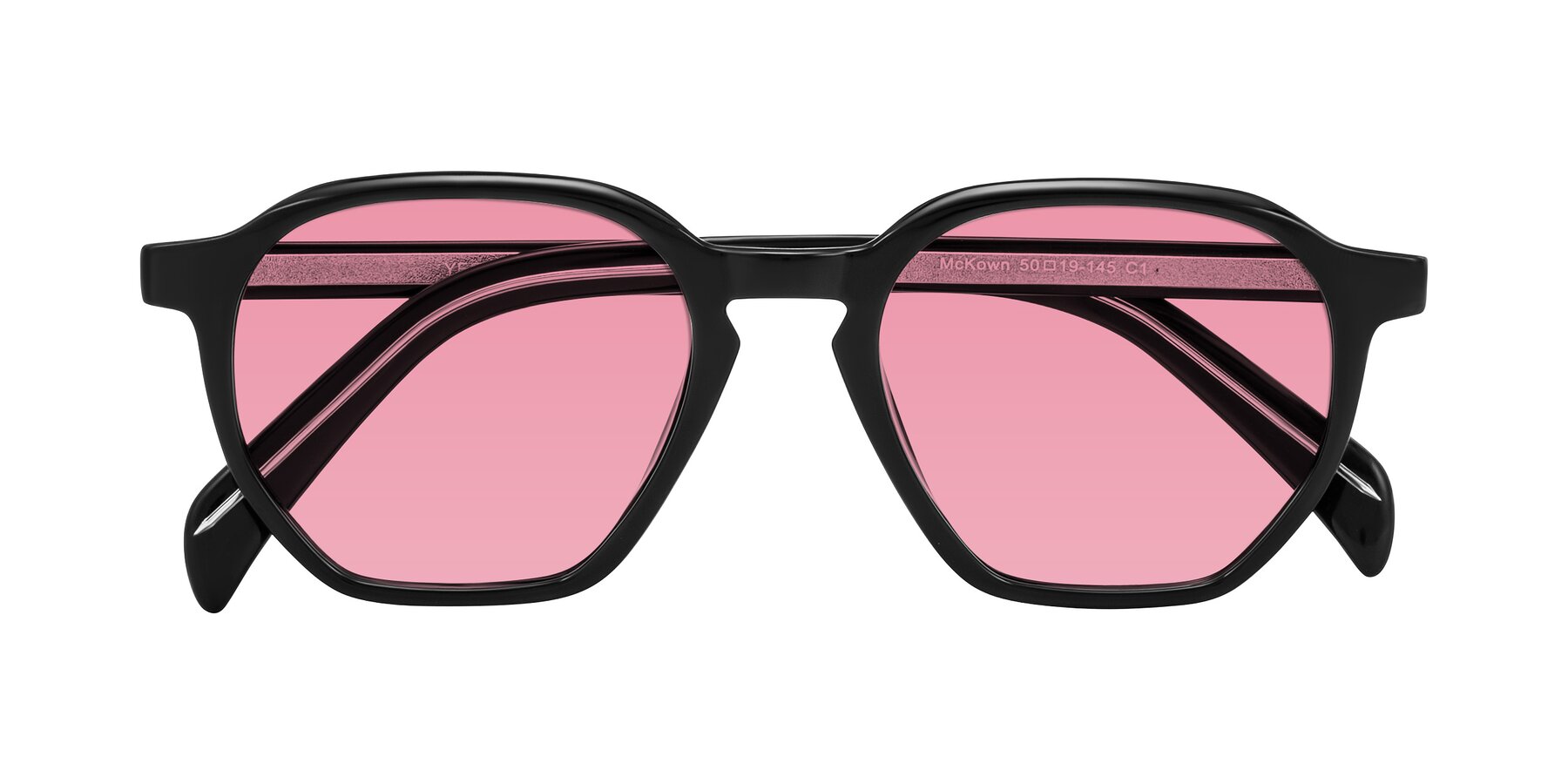 Folded Front of McKown in Black with Pink Tinted Lenses
