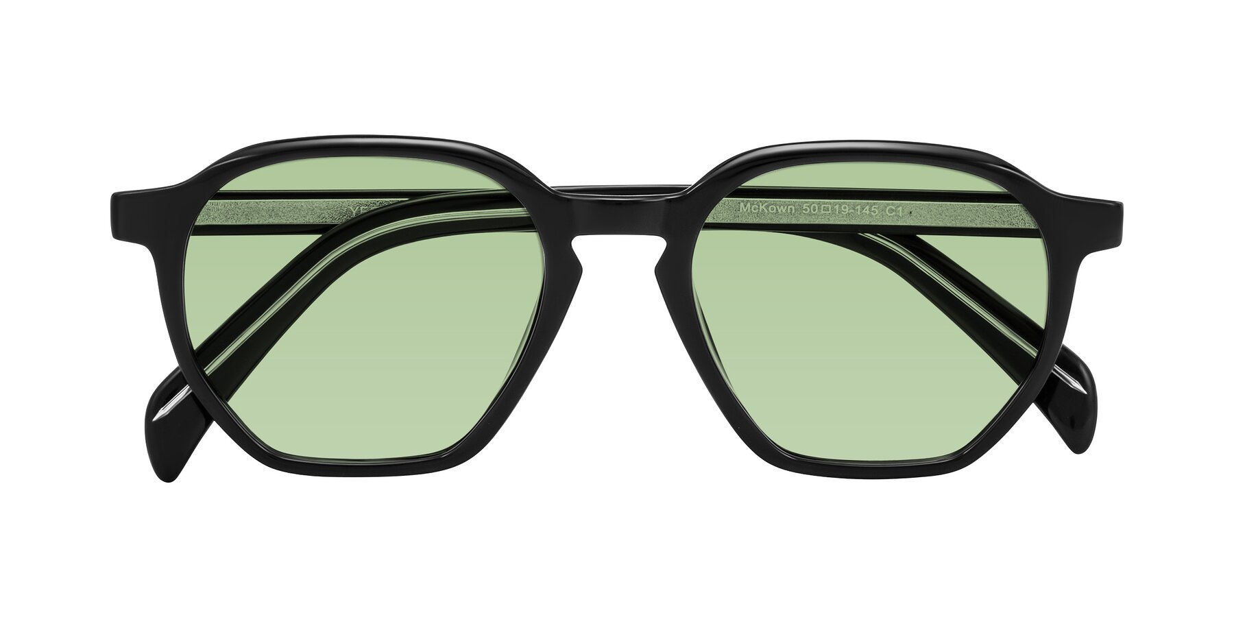 Folded Front of McKown in Black with Medium Green Tinted Lenses