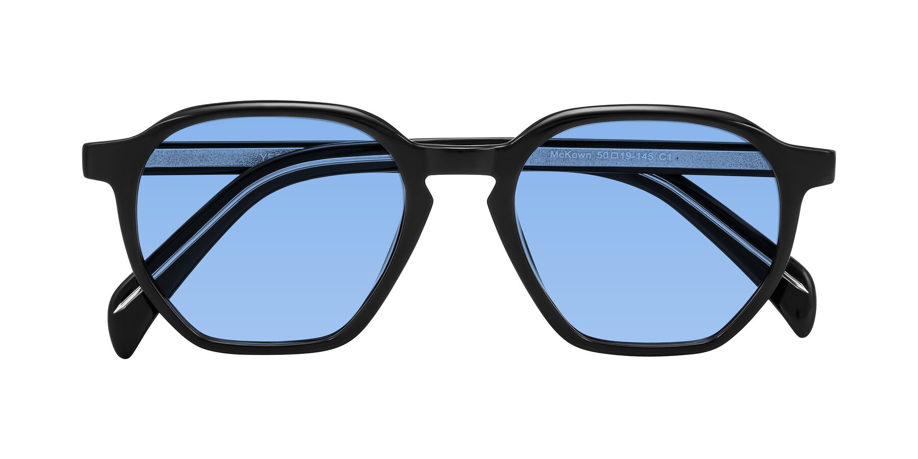 Folded Front of McKown in Black with Medium Blue Tinted Lenses