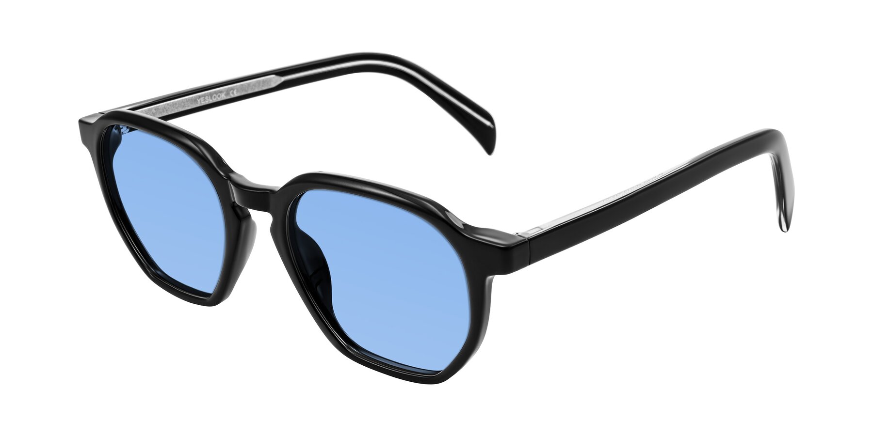 Angle of McKown in Black with Medium Blue Tinted Lenses