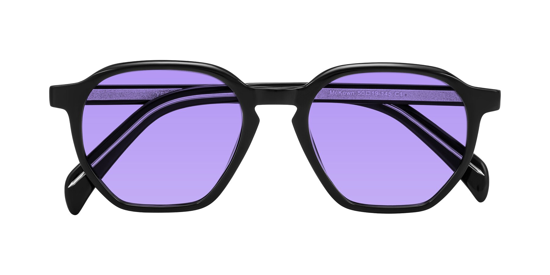 Folded Front of McKown in Black with Medium Purple Tinted Lenses