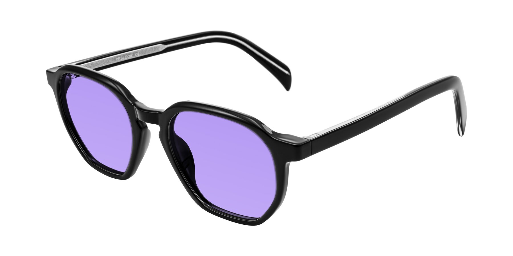 Angle of McKown in Black with Medium Purple Tinted Lenses