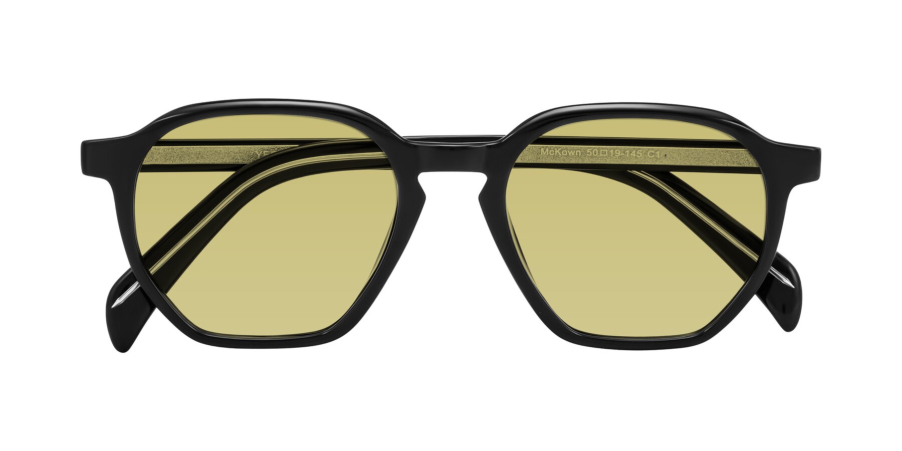 Folded Front of McKown in Black with Medium Champagne Tinted Lenses