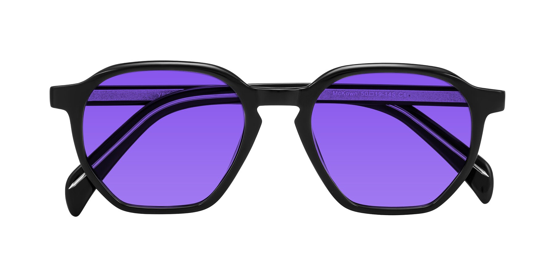 Folded Front of McKown in Black with Purple Tinted Lenses