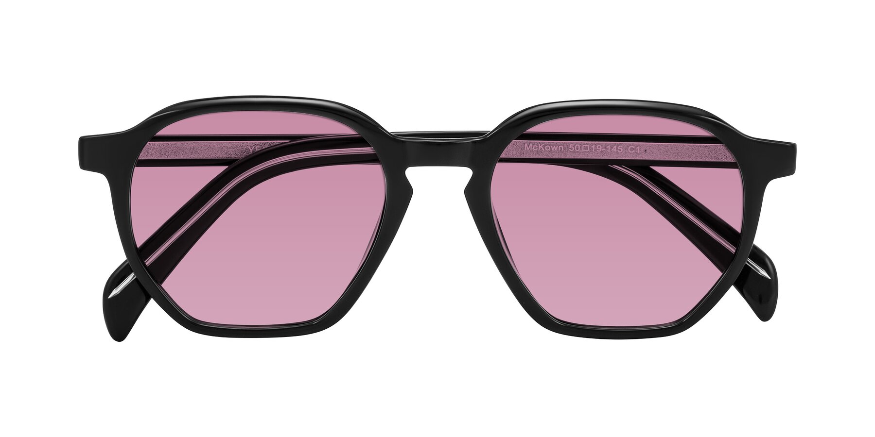 Folded Front of McKown in Black with Medium Wine Tinted Lenses