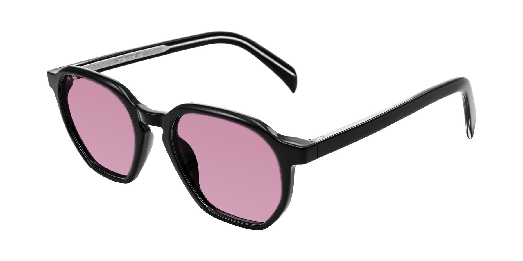 Angle of McKown in Black with Medium Wine Tinted Lenses
