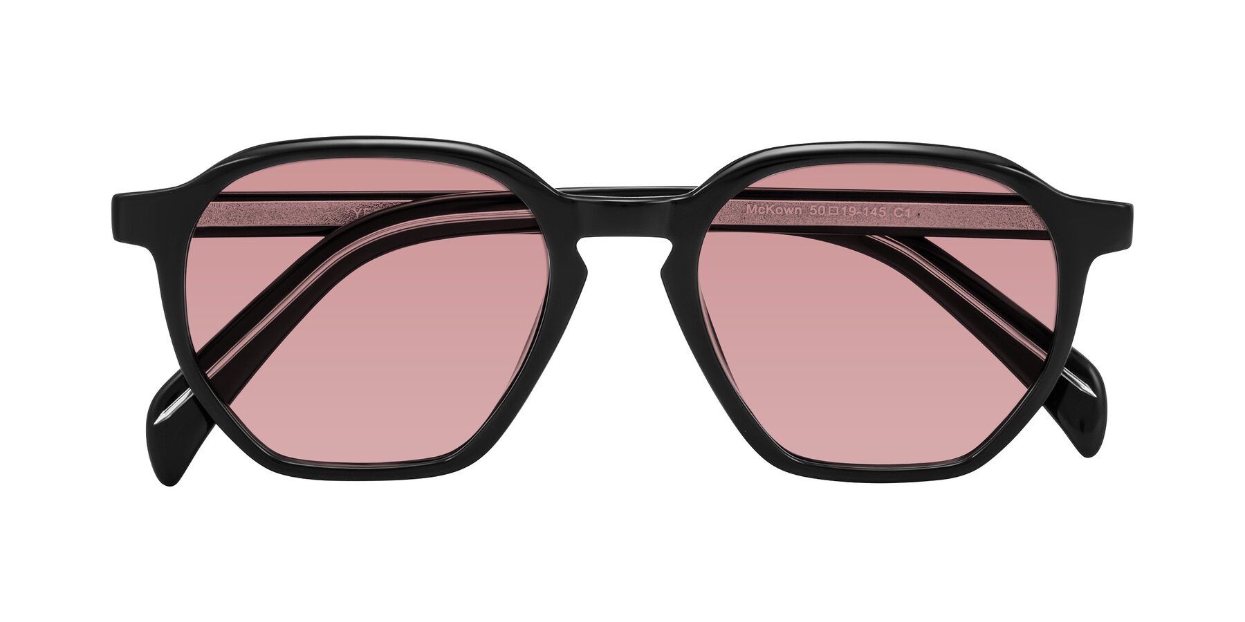 Folded Front of McKown in Black with Medium Garnet Tinted Lenses