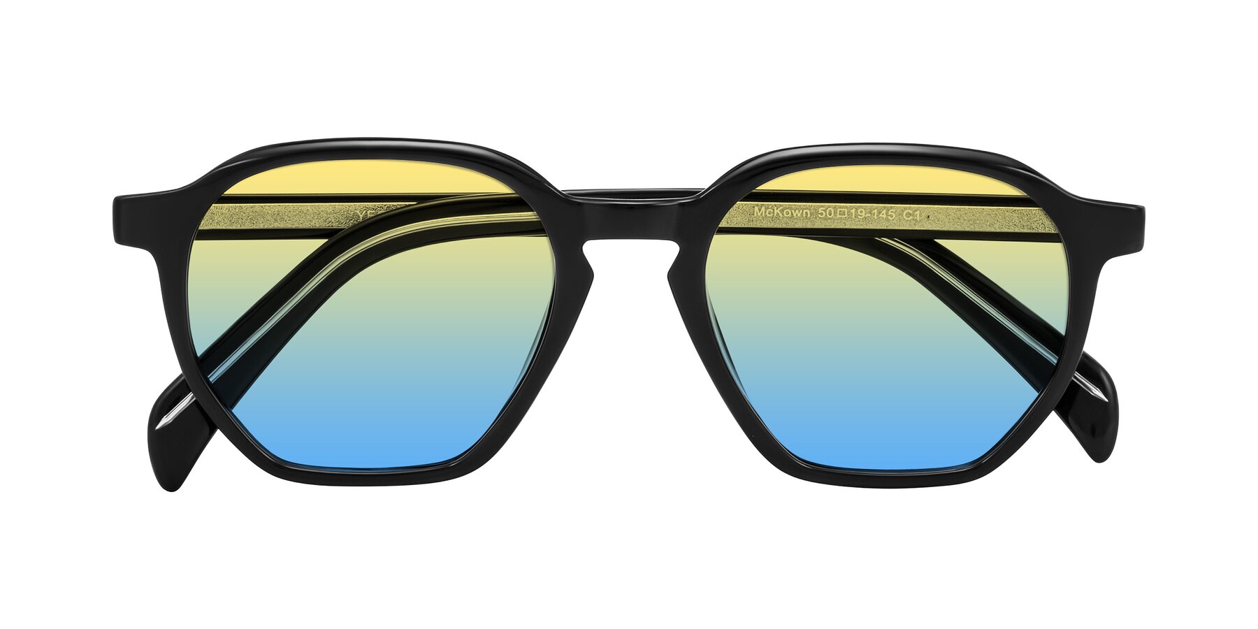 Folded Front of McKown in Black with Yellow / Blue Gradient Lenses