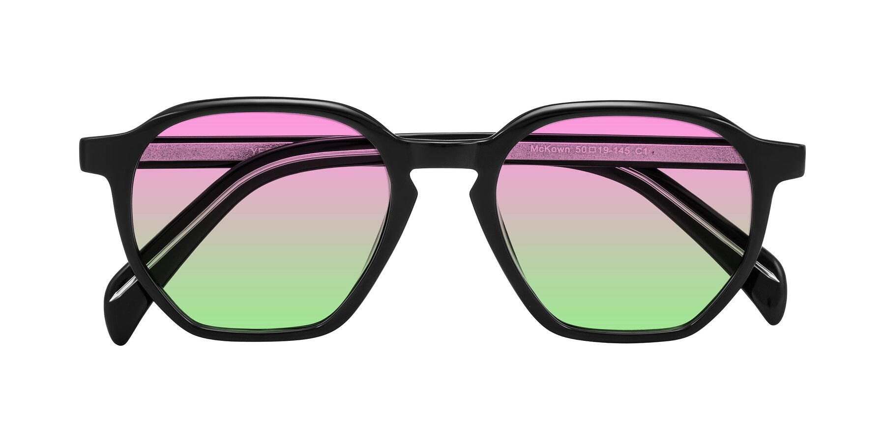 Folded Front of McKown in Black with Pink / Green Gradient Lenses