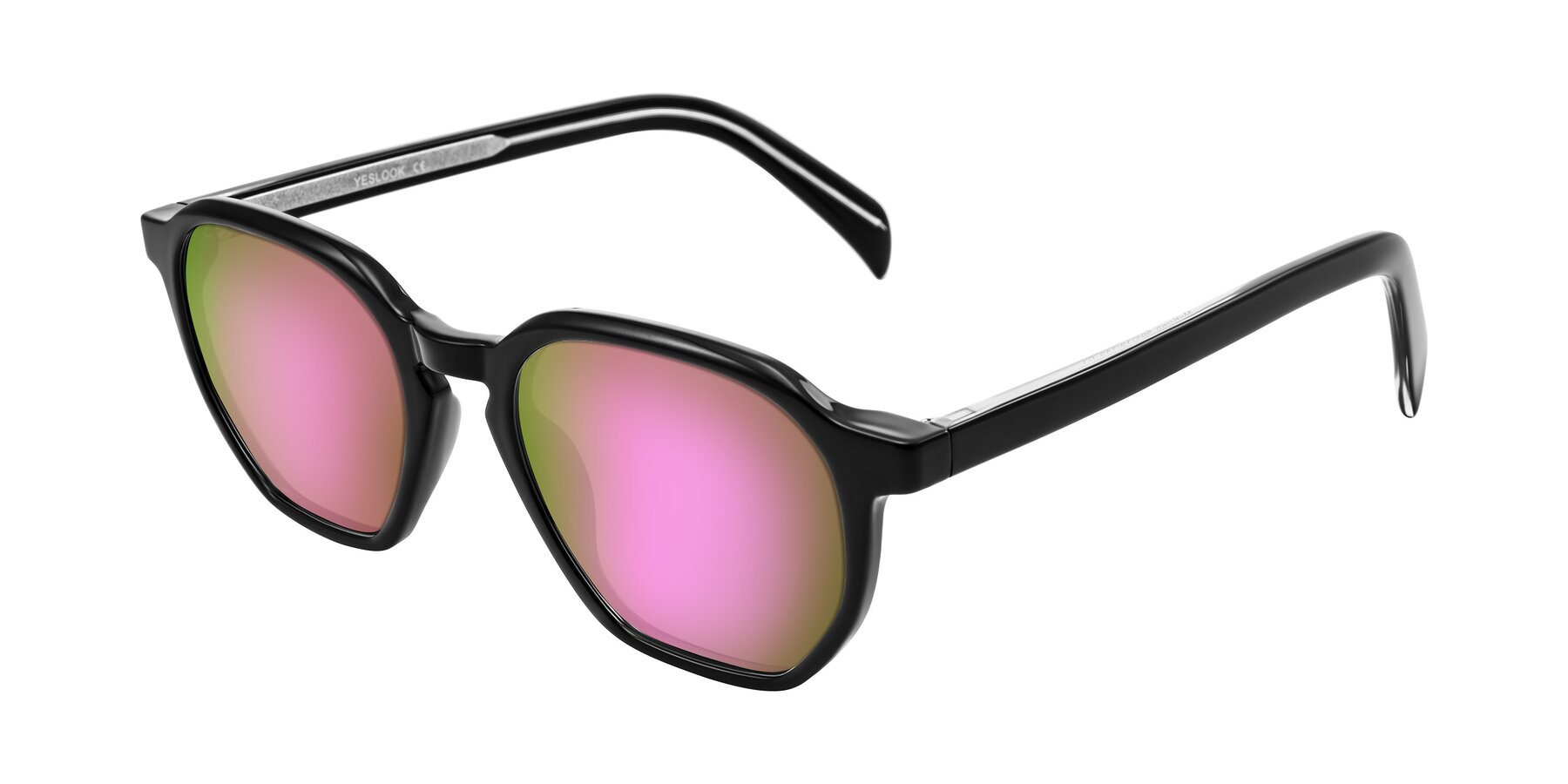 Angle of McKown in Black with Pink Mirrored Lenses