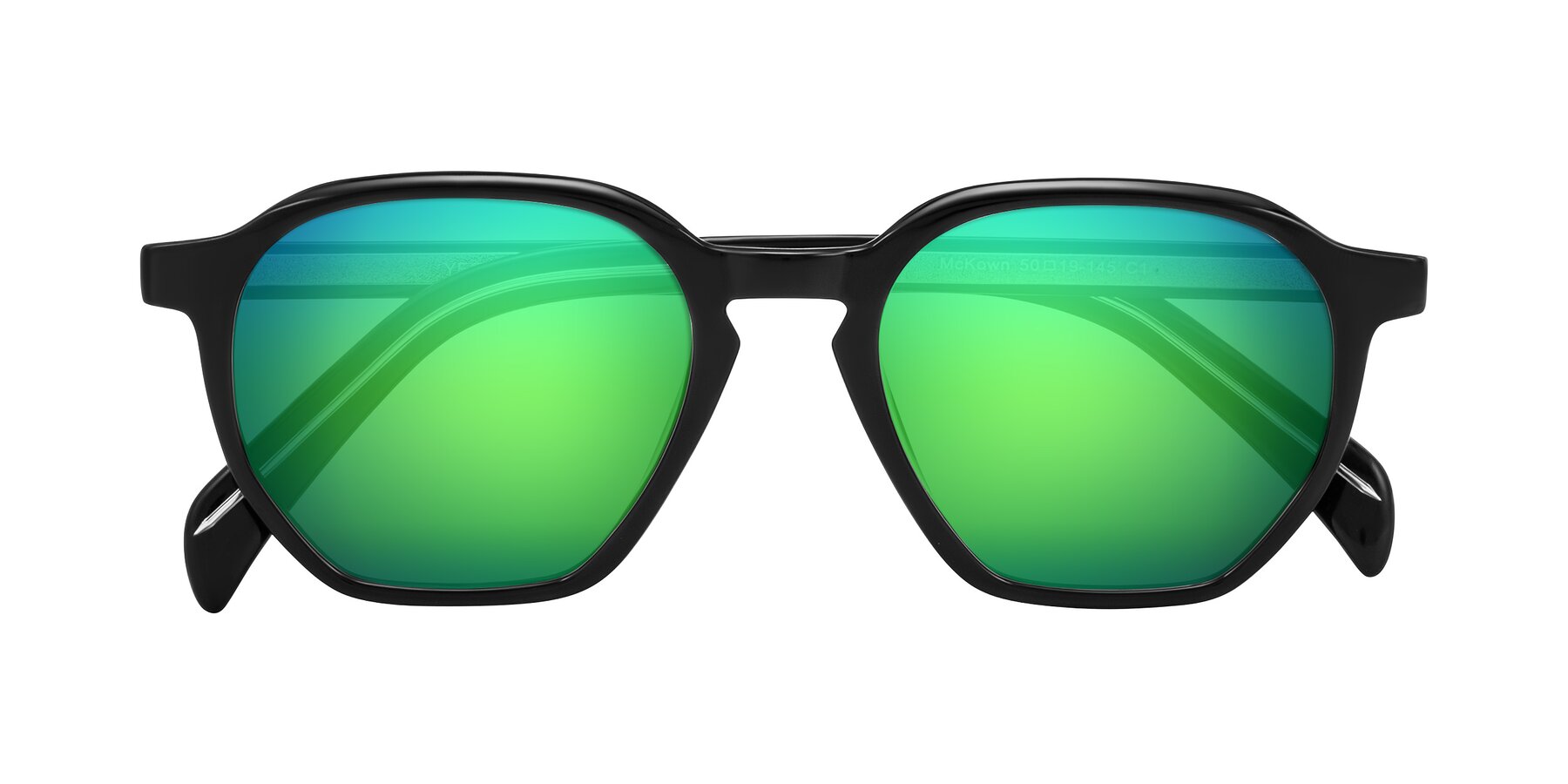 Folded Front of McKown in Black with Green Mirrored Lenses