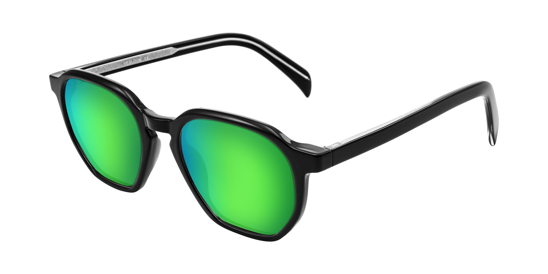 Angle of McKown in Black with Green Mirrored Lenses