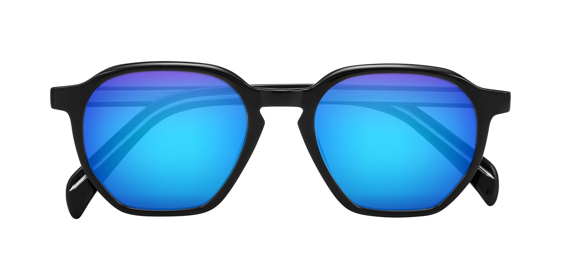 Folded Front of McKown in Black with Blue Mirrored Lenses