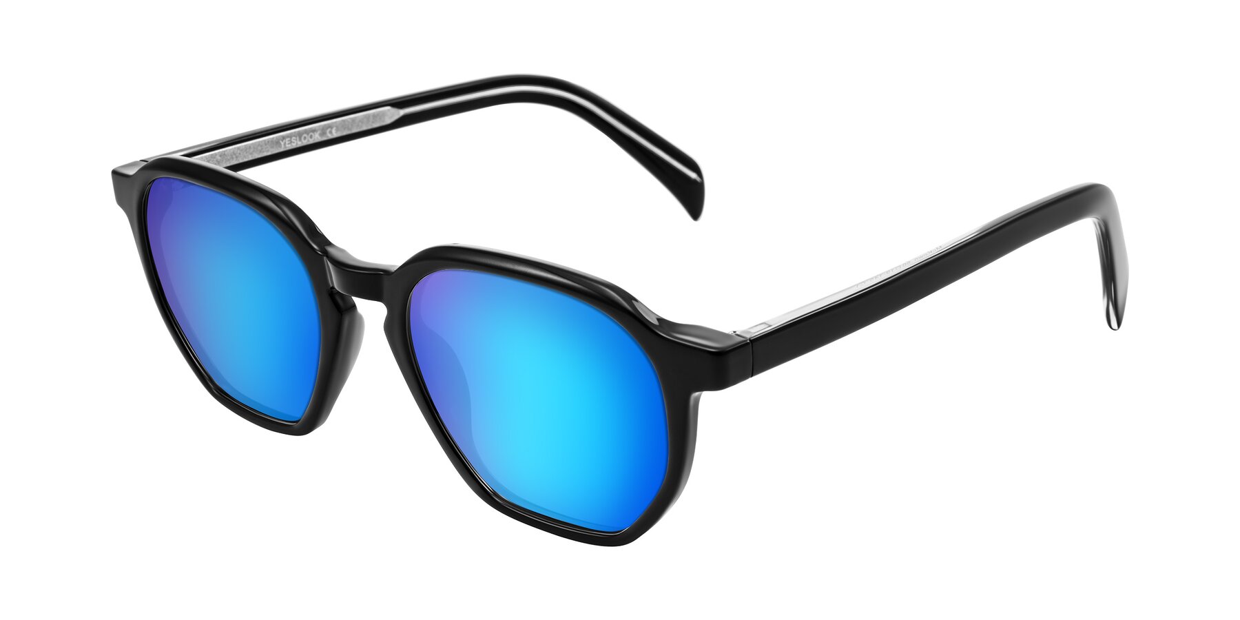 Angle of McKown in Black with Blue Mirrored Lenses