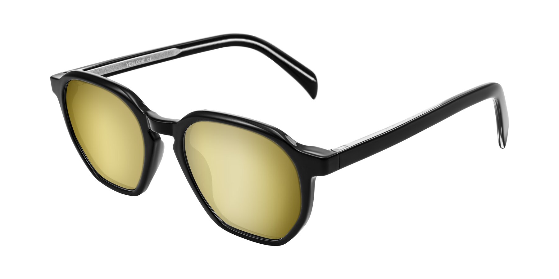 Angle of McKown in Black with Gold Mirrored Lenses
