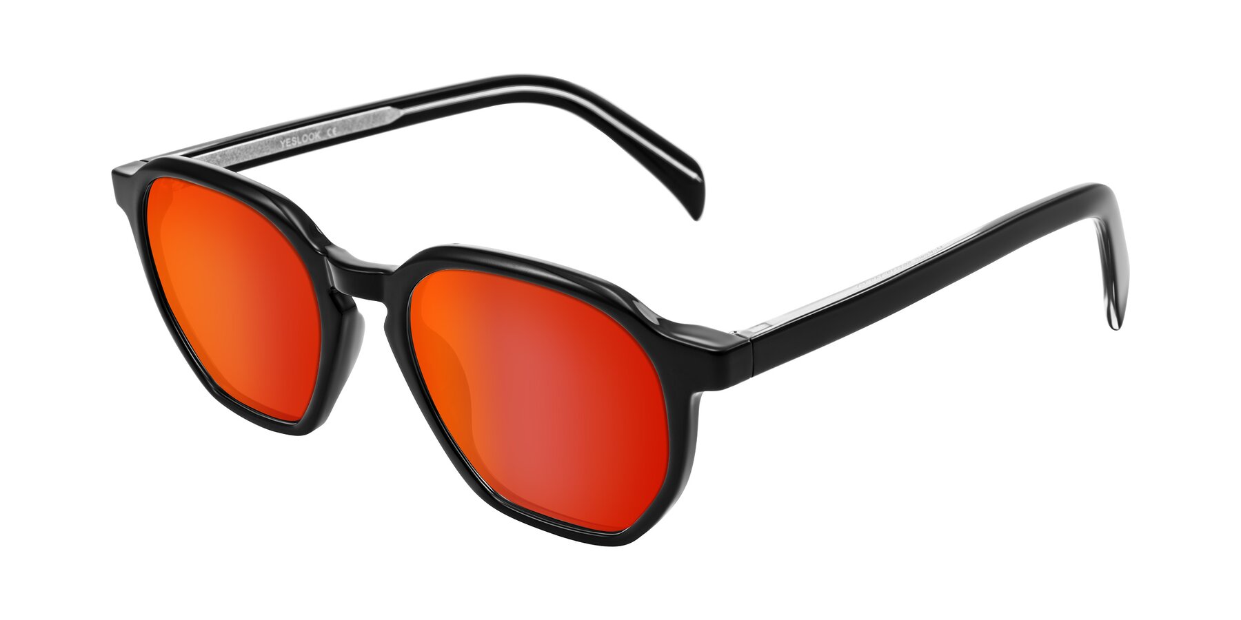 Angle of McKown in Black with Red Gold Mirrored Lenses