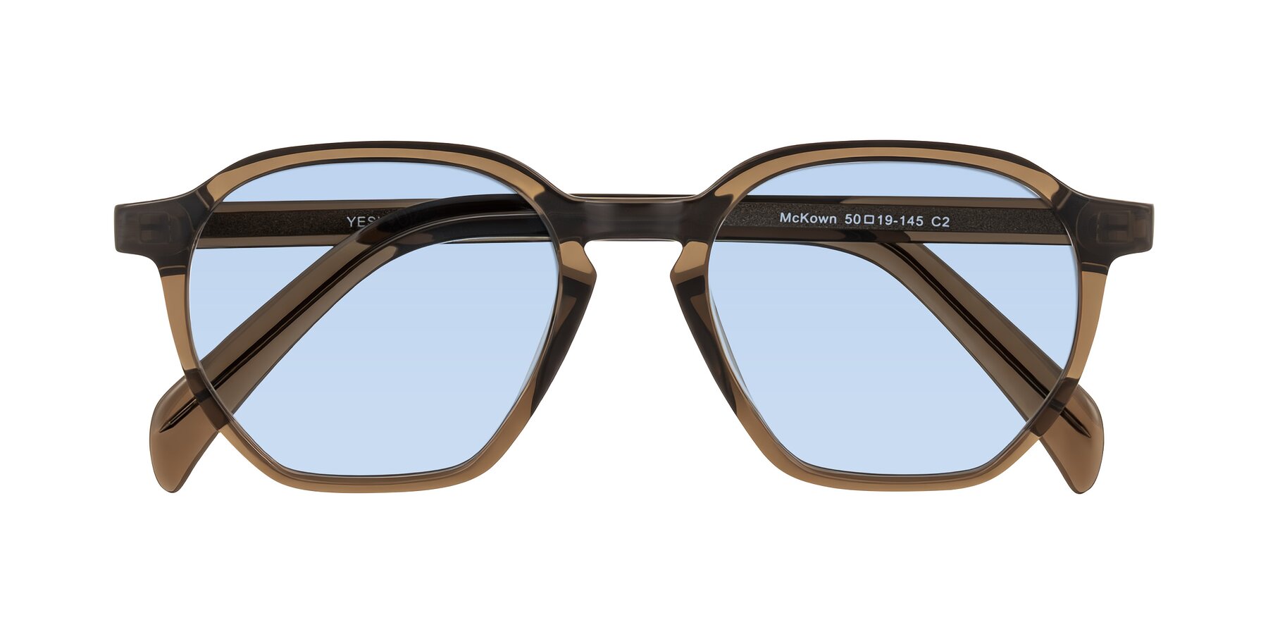 Folded Front of McKown in Brown with Light Blue Tinted Lenses