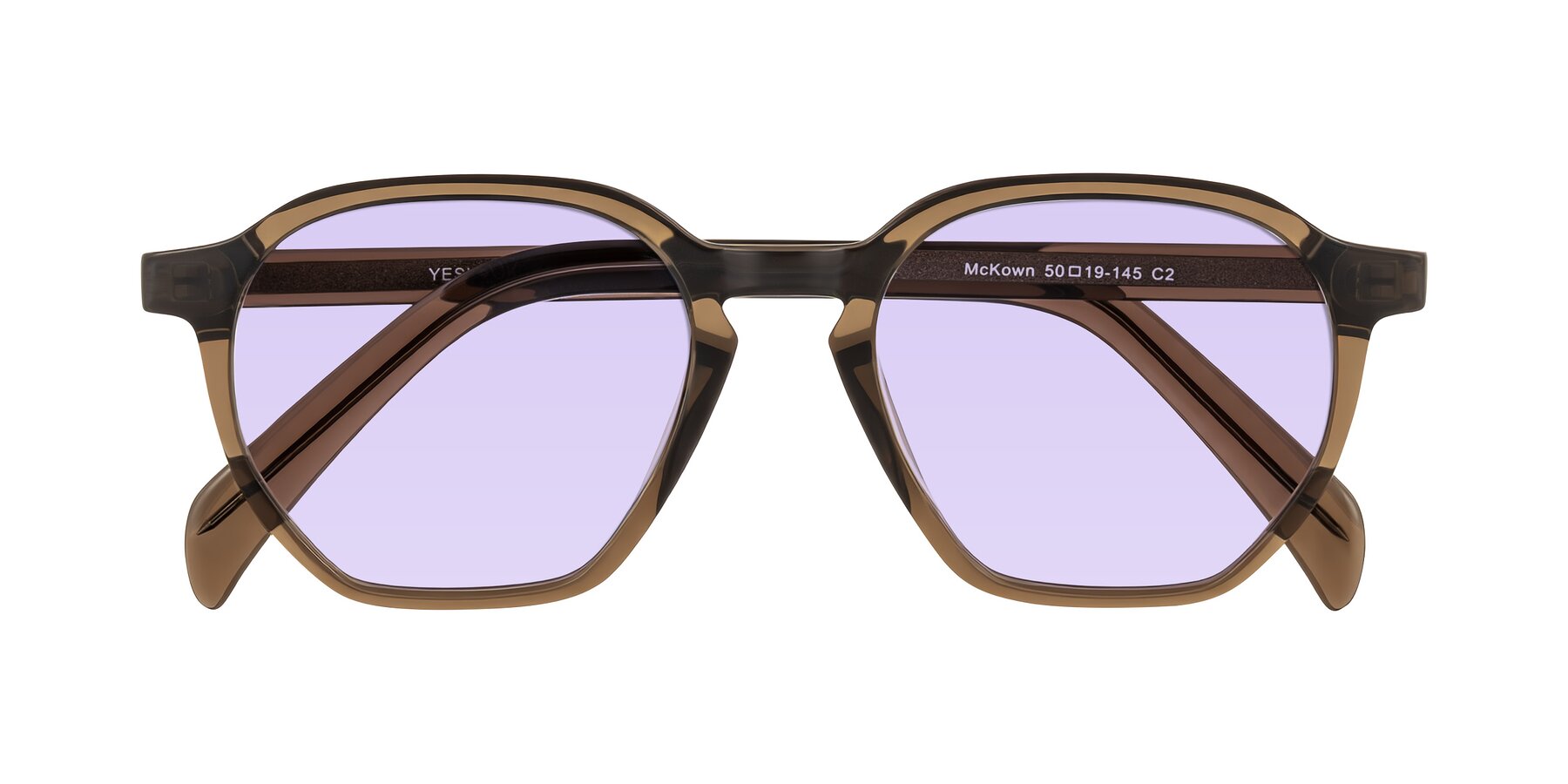 Folded Front of McKown in Brown with Light Purple Tinted Lenses