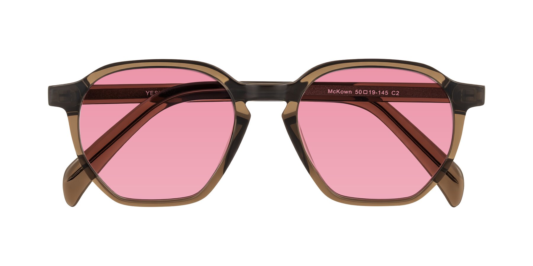 Folded Front of McKown in Brown with Pink Tinted Lenses