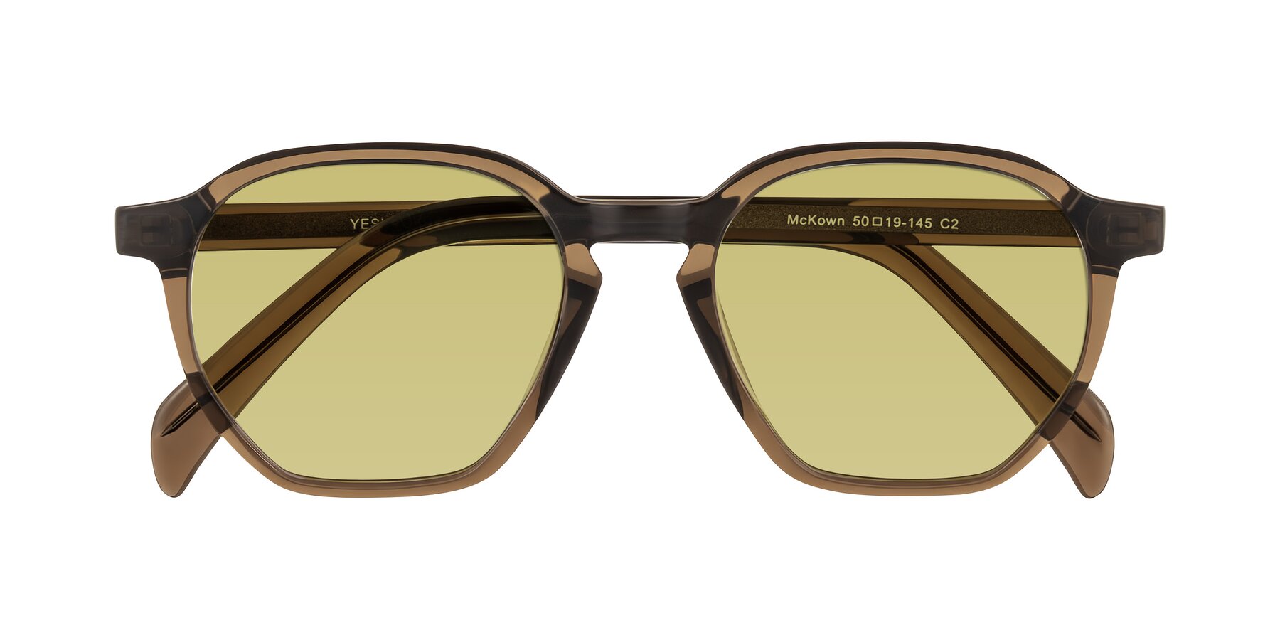 Folded Front of McKown in Brown with Medium Champagne Tinted Lenses