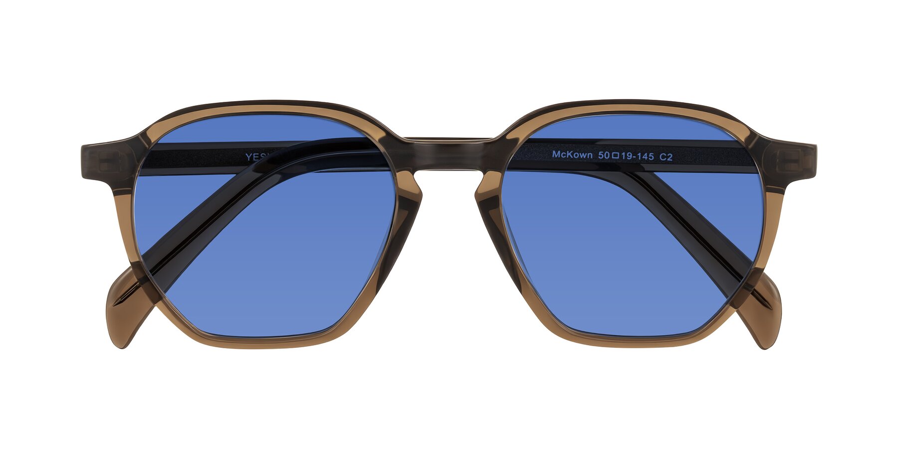 Folded Front of McKown in Brown with Blue Tinted Lenses