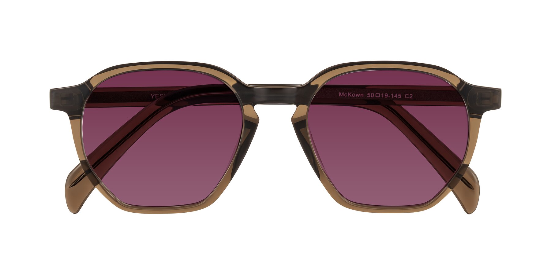 Folded Front of McKown in Brown with Wine Tinted Lenses