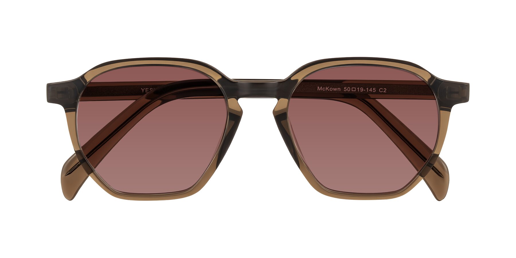 Folded Front of McKown in Brown with Garnet Tinted Lenses