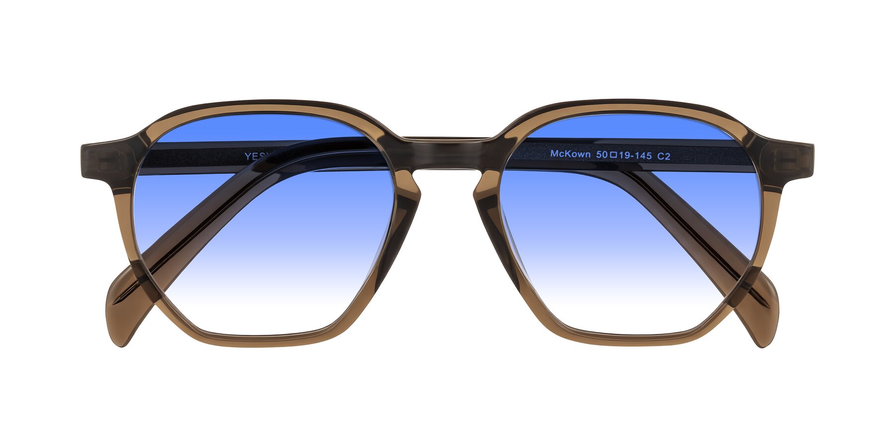 Folded Front of McKown in Brown with Blue Gradient Lenses