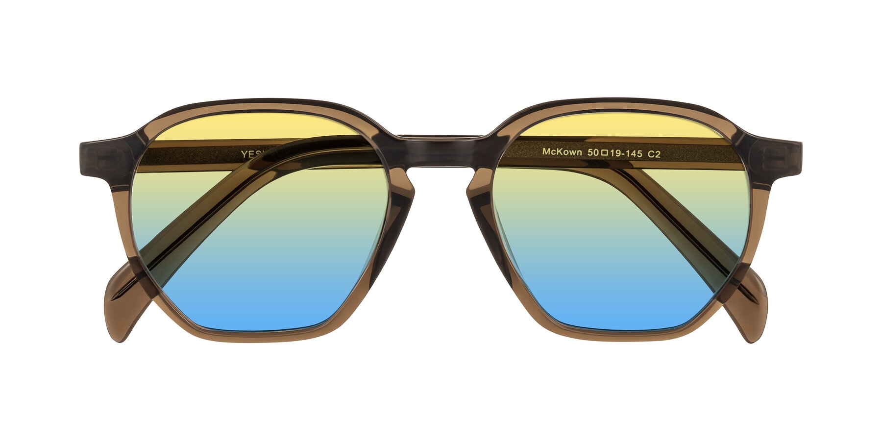 Folded Front of McKown in Brown with Yellow / Blue Gradient Lenses