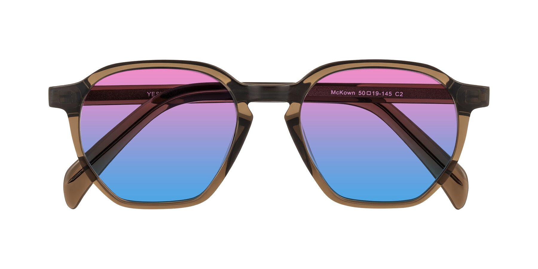 Folded Front of McKown in Brown with Pink / Blue Gradient Lenses