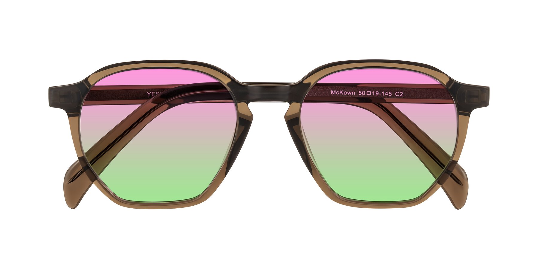 Folded Front of McKown in Brown with Pink / Green Gradient Lenses
