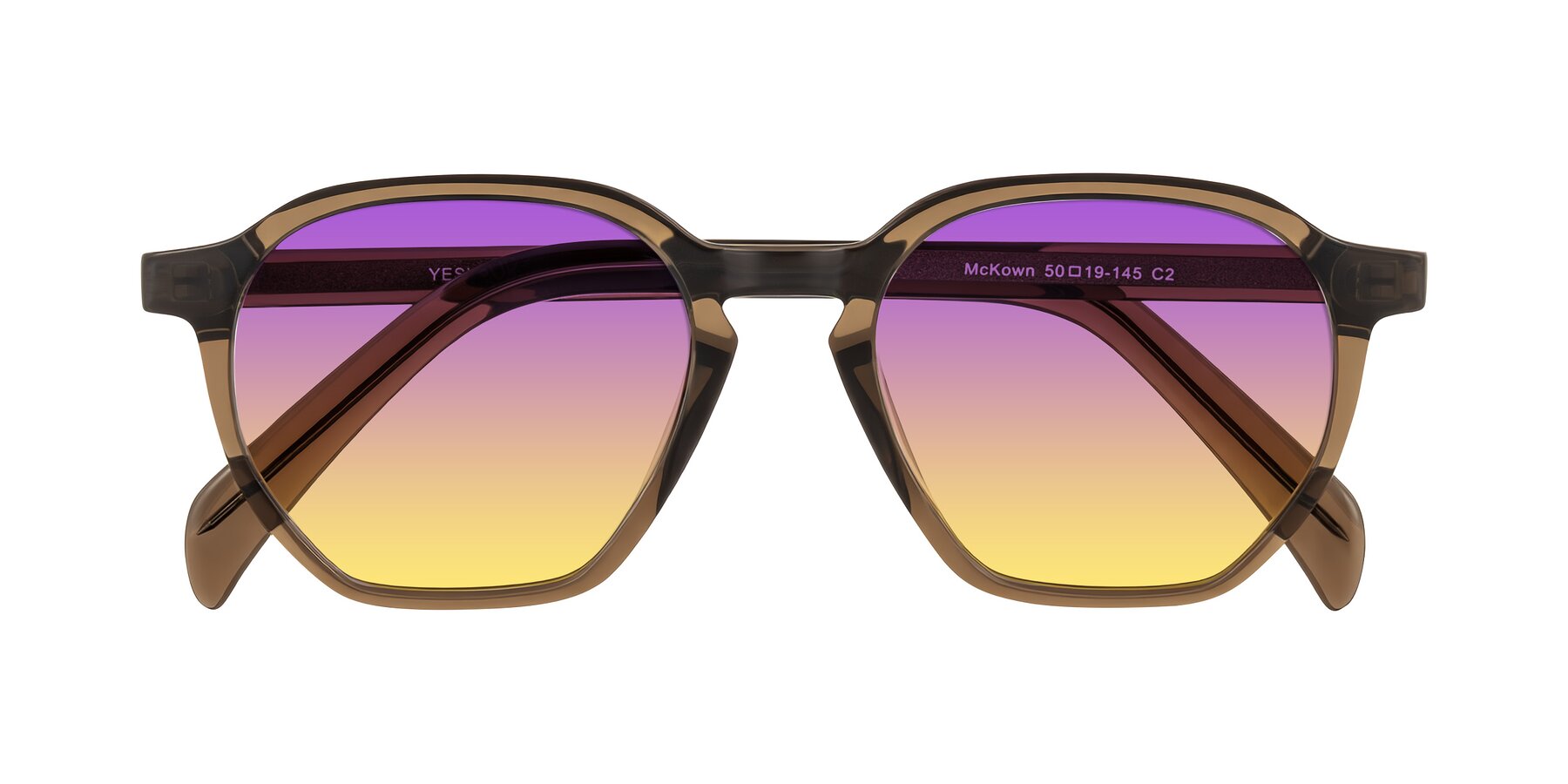 Folded Front of McKown in Brown with Purple / Yellow Gradient Lenses