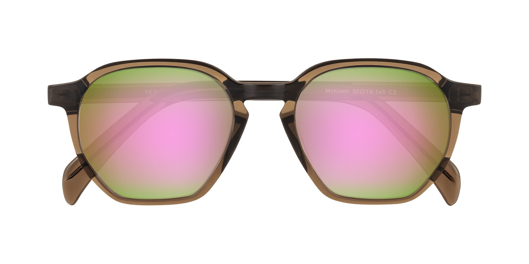 Folded Front of McKown in Brown with Pink Mirrored Lenses