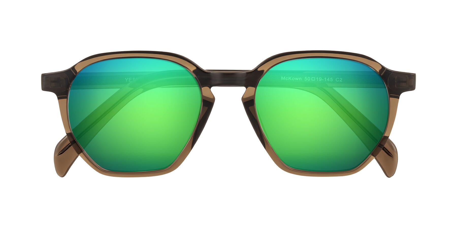 Folded Front of McKown in Brown with Green Mirrored Lenses