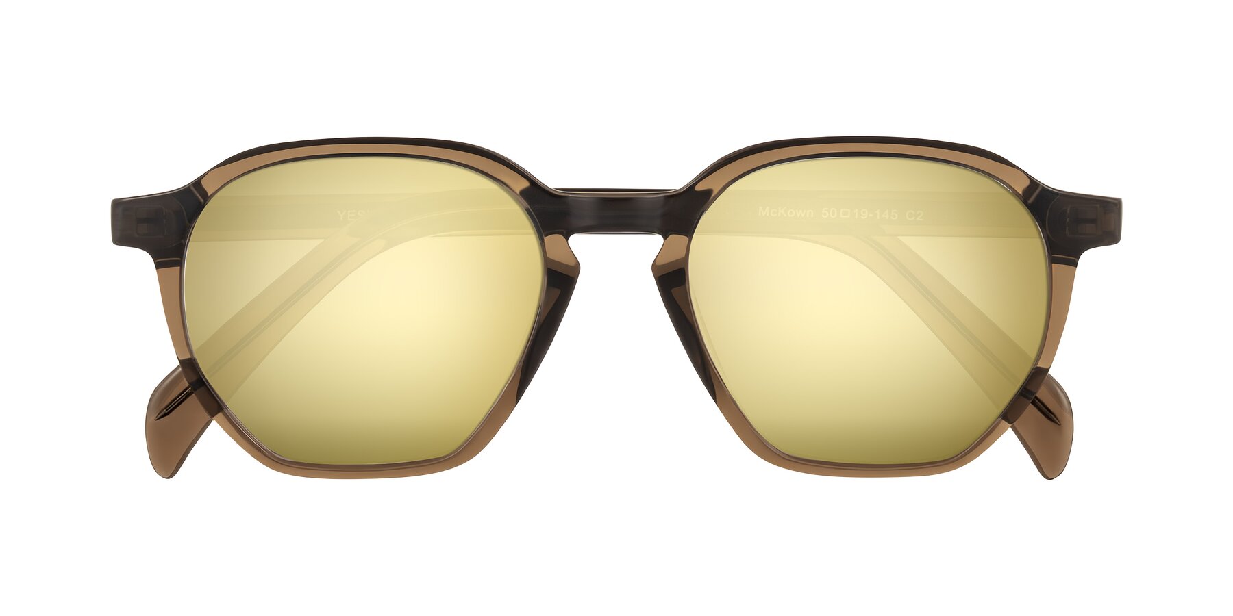 Folded Front of McKown in Brown with Gold Mirrored Lenses