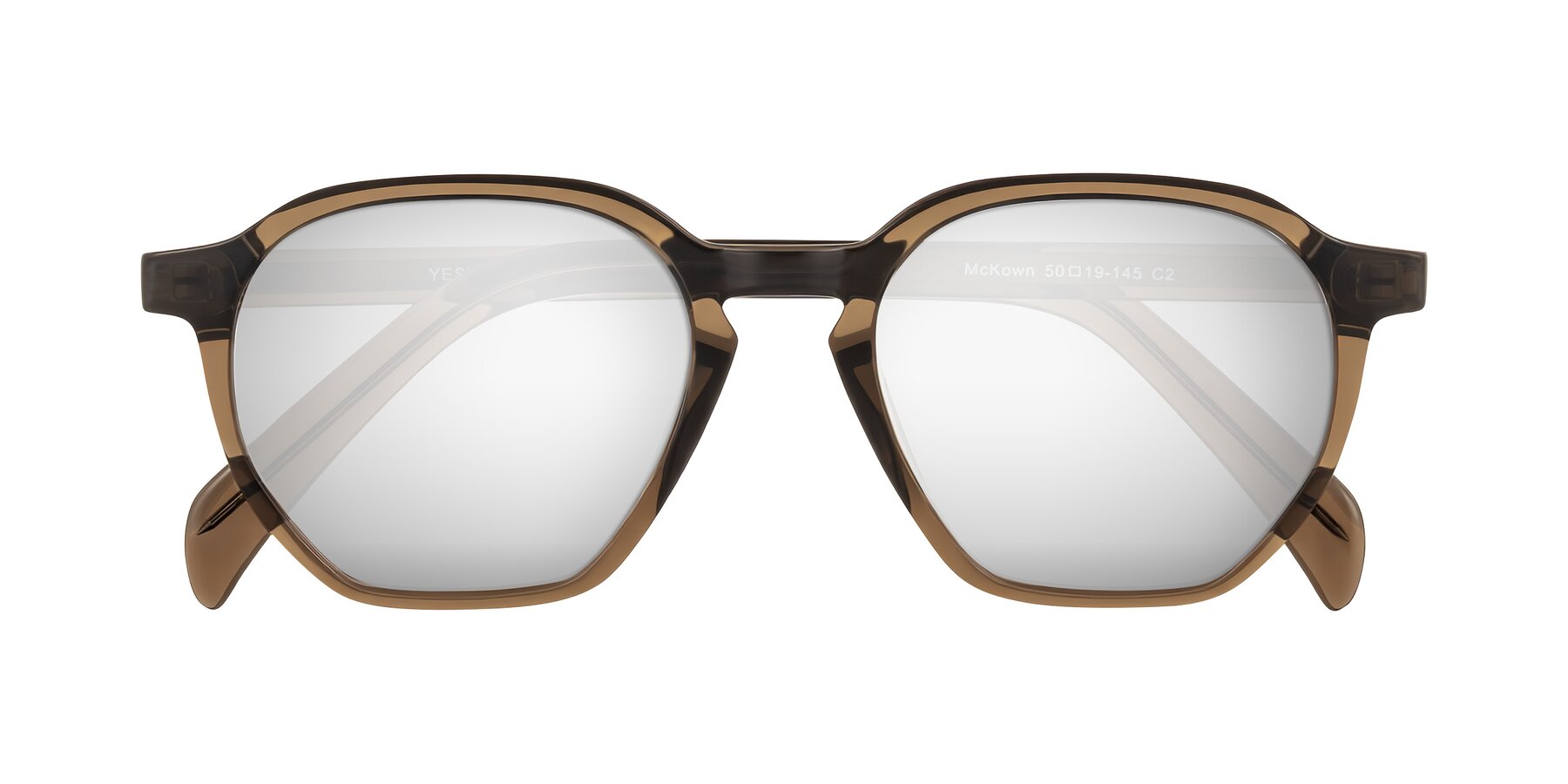 Folded Front of McKown in Brown with Silver Mirrored Lenses
